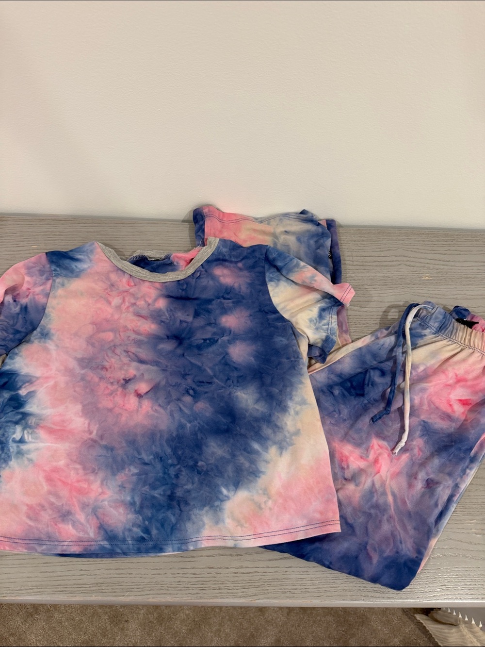 Pixielane Kids Tie-Dye Pajama Set - Pink & Blue- size 11/12